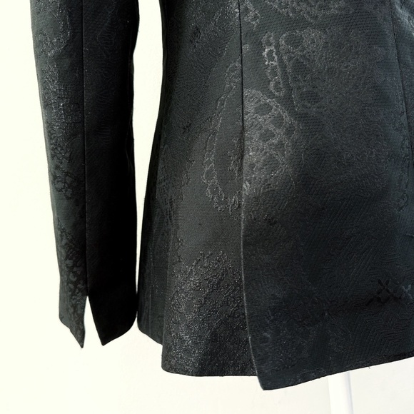 VINTAGE 1990’s BAZAR CHRISTIAN LACROIX BLACK METALLIC PRINT BUTTON UP BLAZER - Picture 6 of 15
